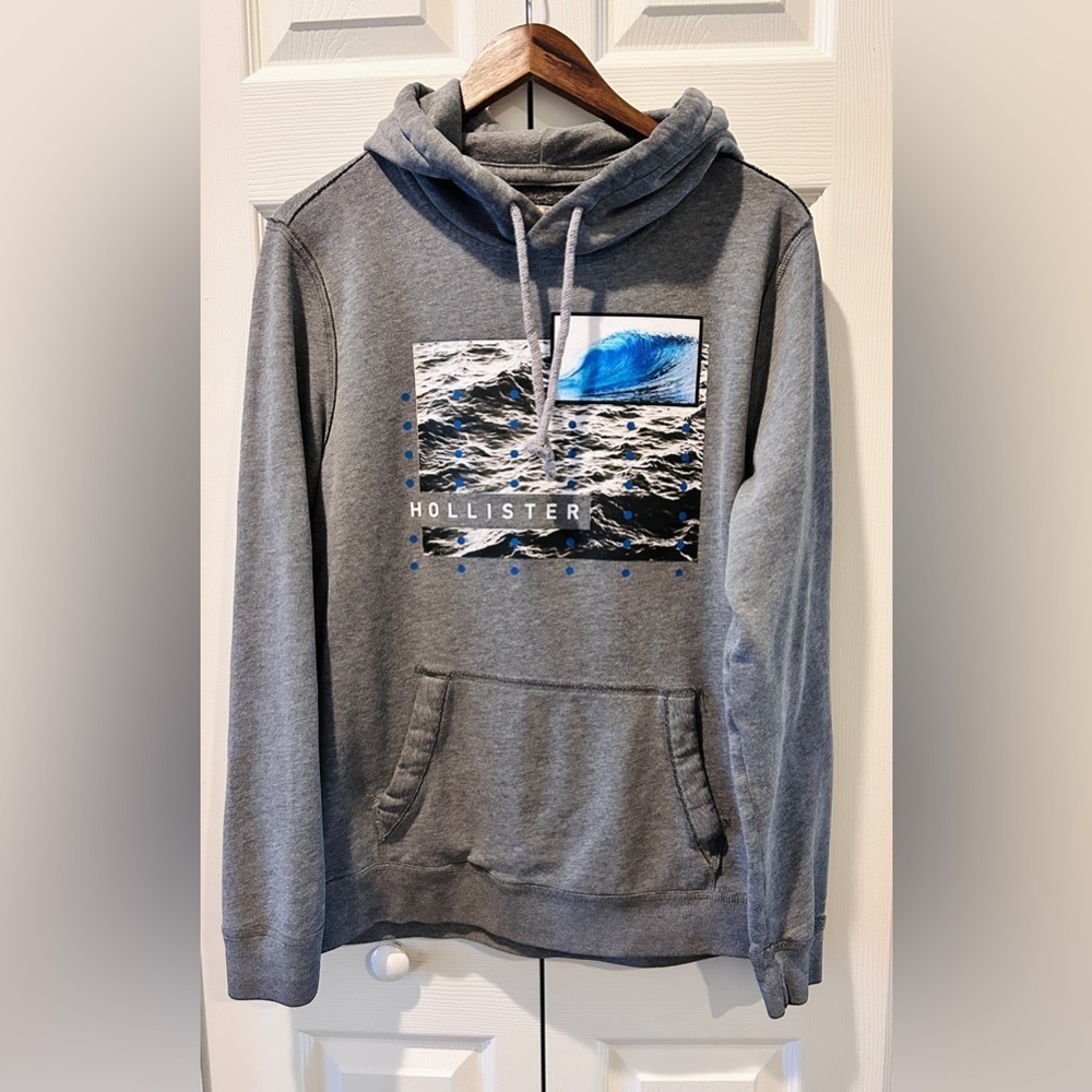 Hollister Gray Graphic Hoodie Sweatshirt | Medium - Picture 2 of 4
